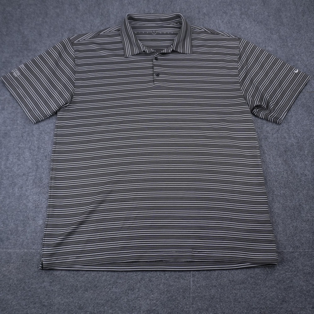 Nike Golf Polo Shirt Mens XL Gray Striped Short Sleeve 231406-060 Pheasant Run